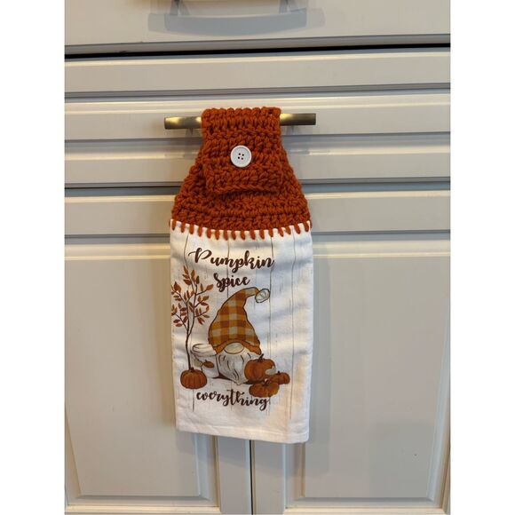 Crochet Top Kitchen Towel-Pumpkin spice everything gnome - Picture 1 of 2